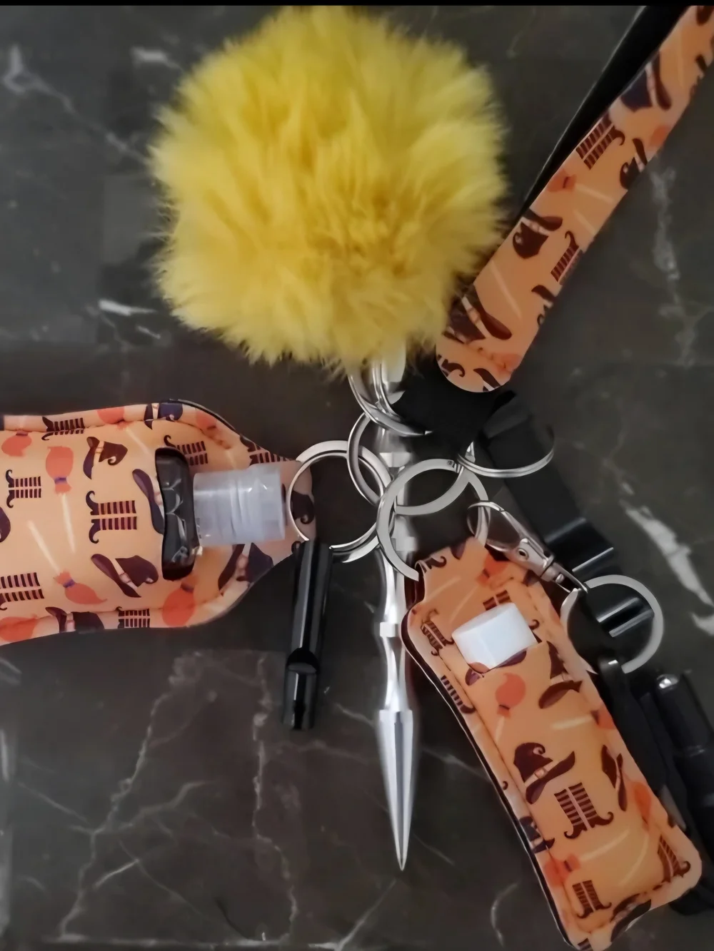 Kids Halloween Pumpkin Keychain with Orange Pom Pom Set Of 3